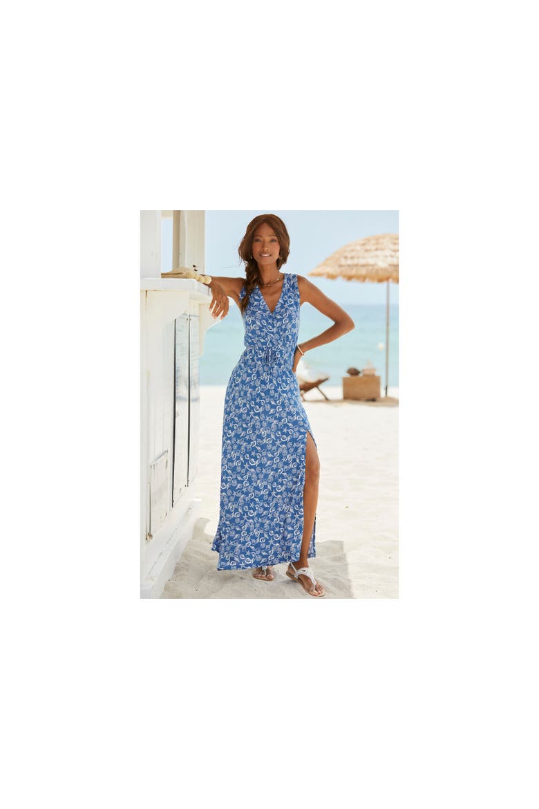 Sleeveless V-Neck Maxi Dress, Alternate, color, Blue-Printed
