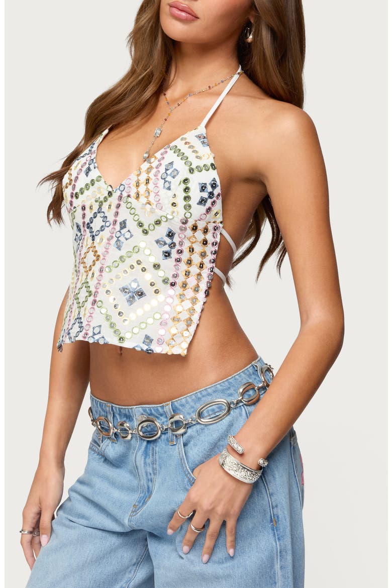 Embroidered Sequin Open Back Top, Alternate, color, MIX