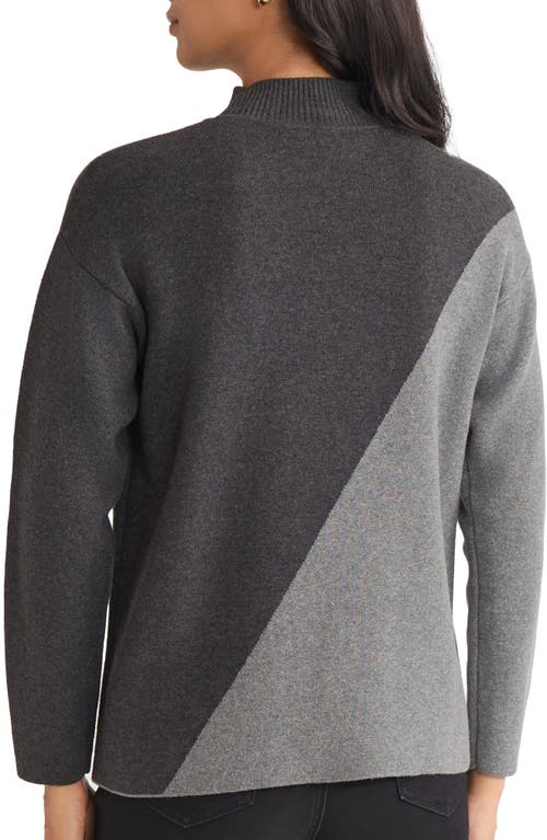 Jones New York Coloblock Mock Neck Sweater In Black