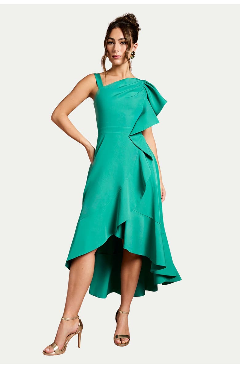 Coast One Shoulder Crepe Ruffle Midi Dress, Main, color, Teal