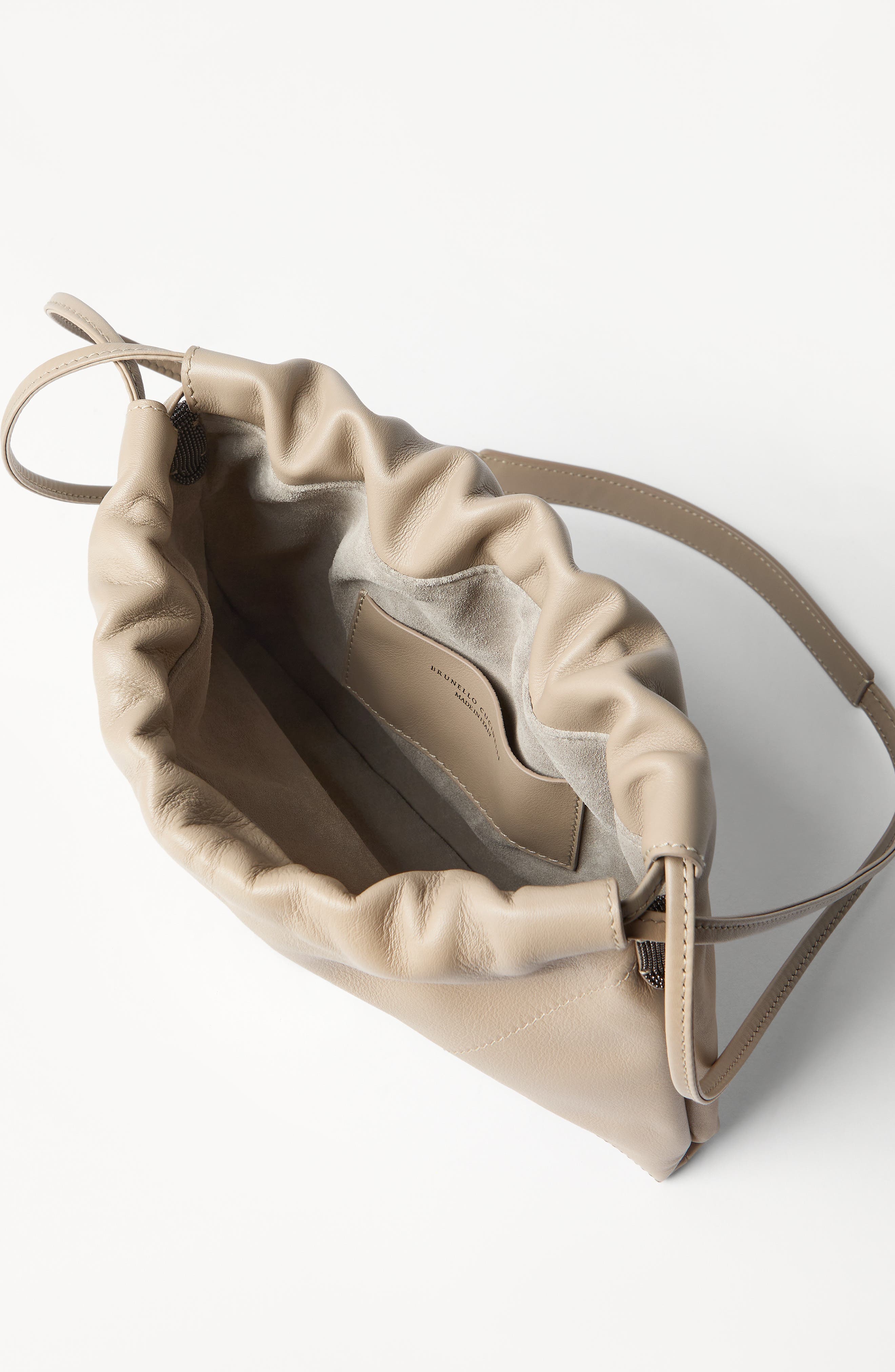 Brunello Cucinelli Calfskin BC Duo pouch bag, Alternate, color, Buff