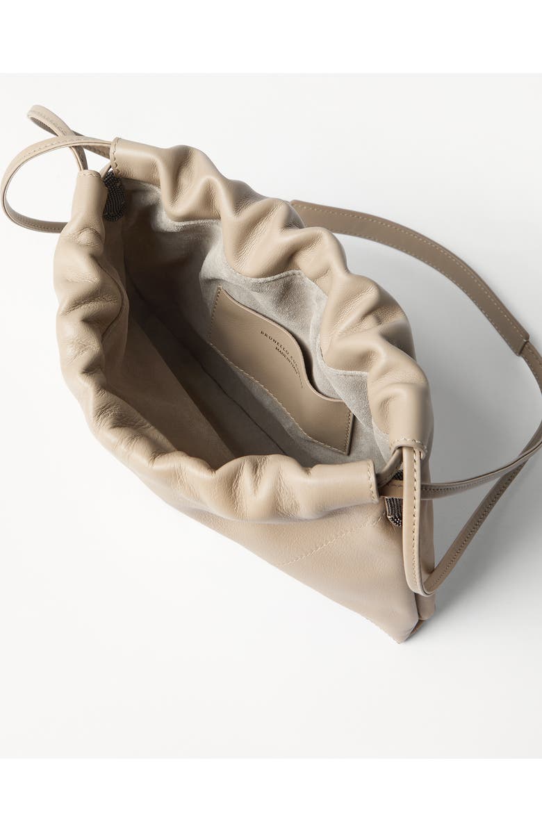 Brunello Cucinelli Calfskin BC Duo pouch bag, Alternate, color, Buff