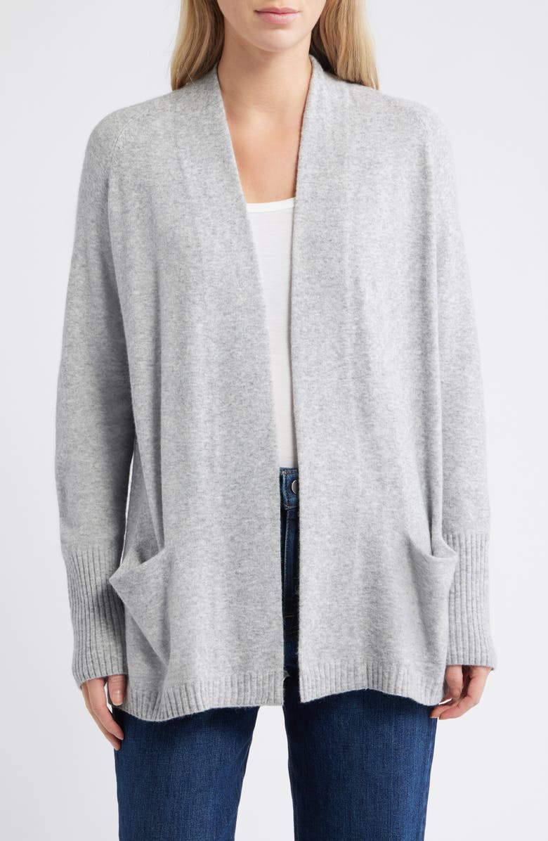 Caslon<sup>®</sup> Open Front Cardigan, Main, color, Grey Heather