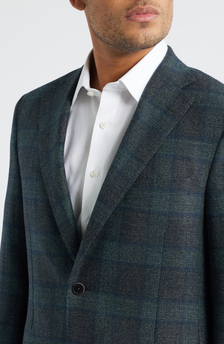 Heritage Gold Shadow Check Slub Super 110s Wool Mouliné Sport Coat, Alternate, color, Teal