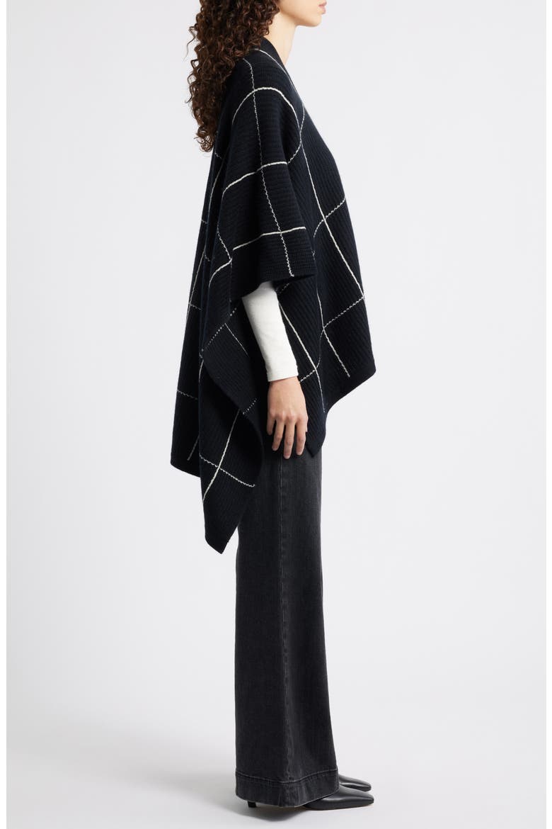 Windowpane Ribbed Wool & Cashmere Poncho, Alternate, color, BLACK WINDOWPANE