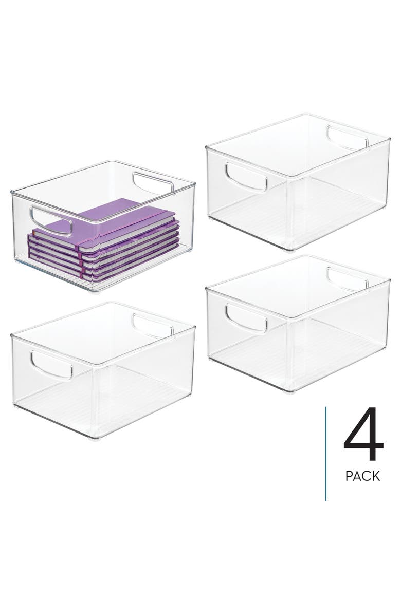 Plastic Stackable Pantry Bin with Handles, Set of 4, Clear, Made in USA, Alternate, color, White