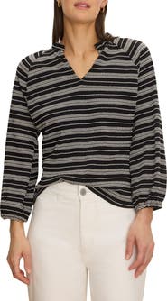 NIC+ZOE Jacquard Stripe Knit Cotton Top