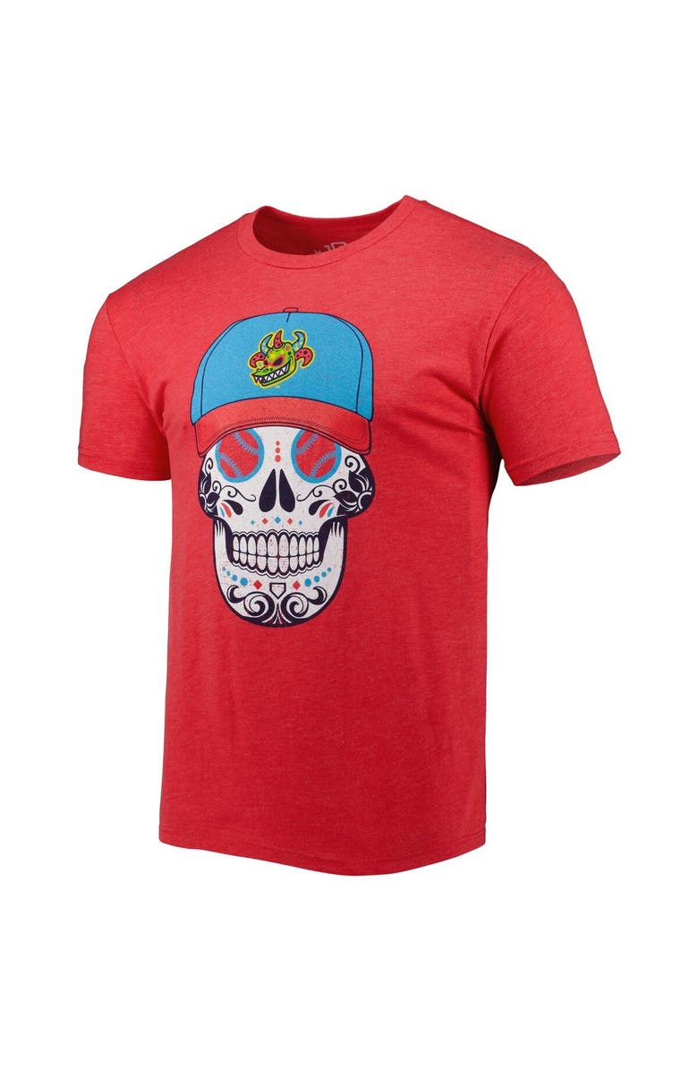 108 STITCHES Men's Heathered Red Vejigantes de Scranton/Wilkes-Barre Copa de la Diversion Sugar Skull Tri-Blend T-Shirt, Alternate, color, Red
