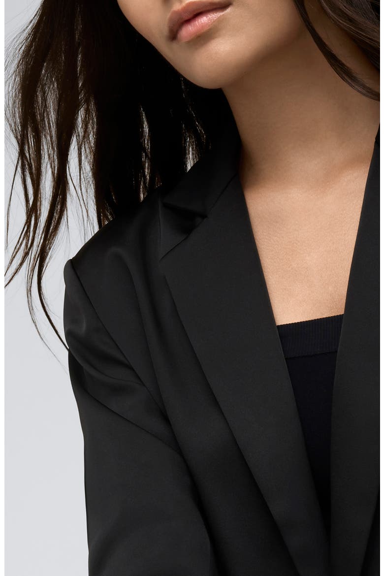 One-Button Satin Blazer, Alternate, color, BLACK