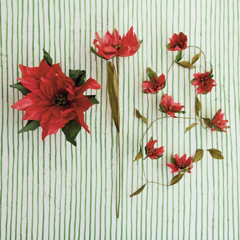 Artisan Paper Poinsettia Pick with Iron Stem