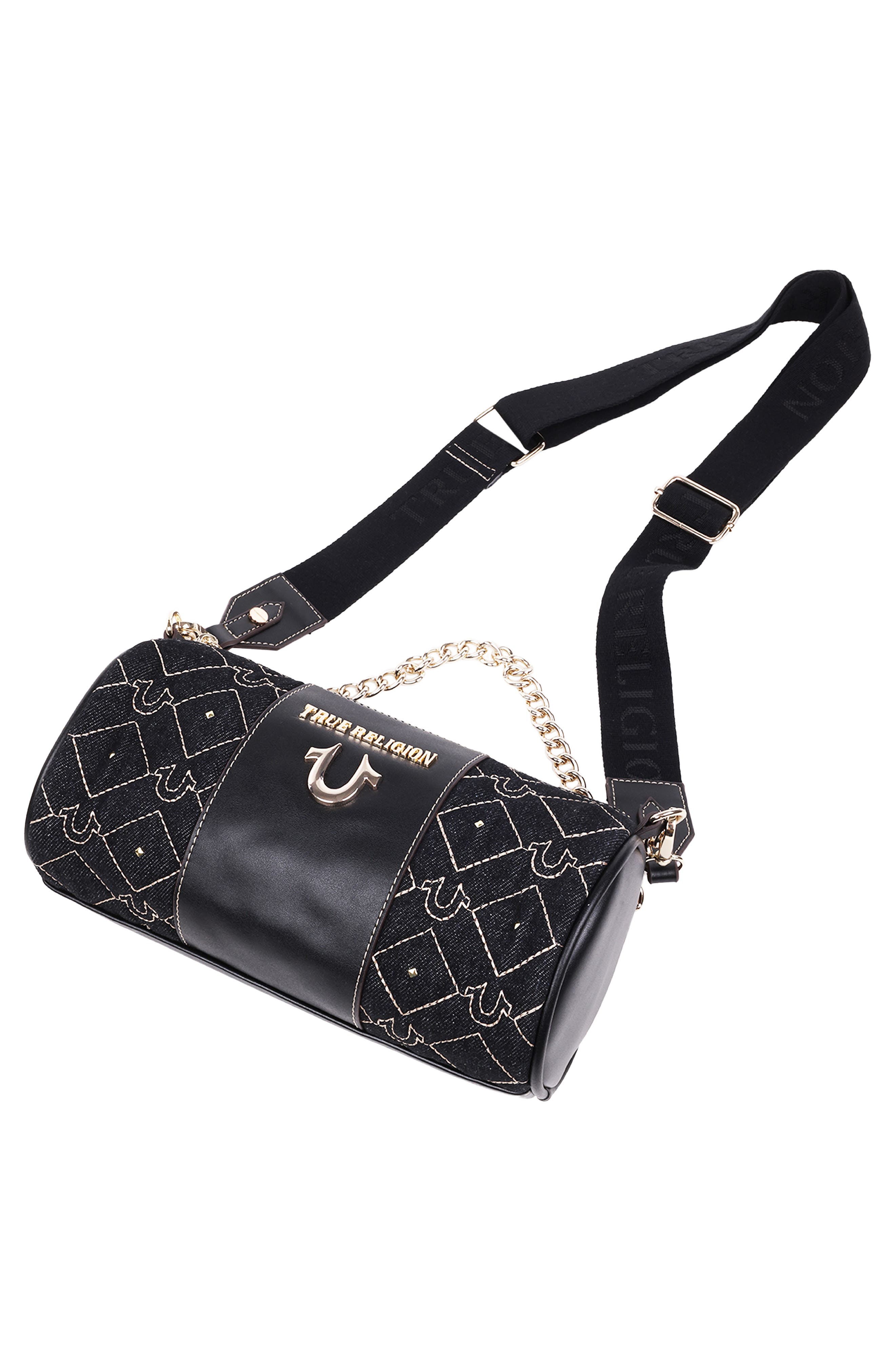 True Religion Studded Horseshoe Denim Barrel Bag, Alternate, color, 