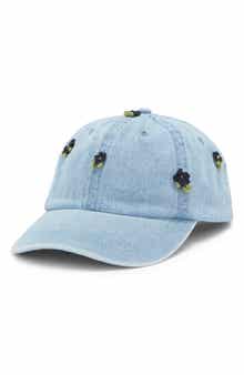 Clare V. Crochet Appliqué Denim Baseball Cap