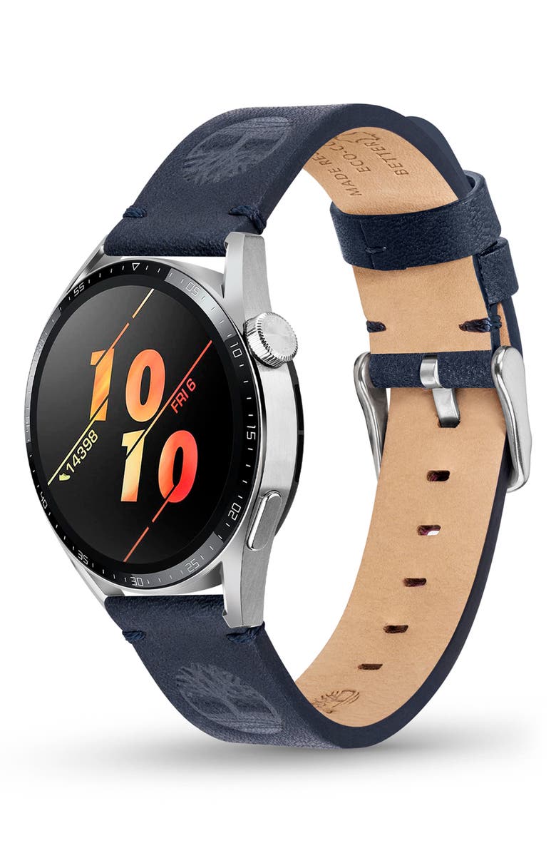 Timberland Leather 22mm Smart Watch Watchband, Alternate, color, Navy