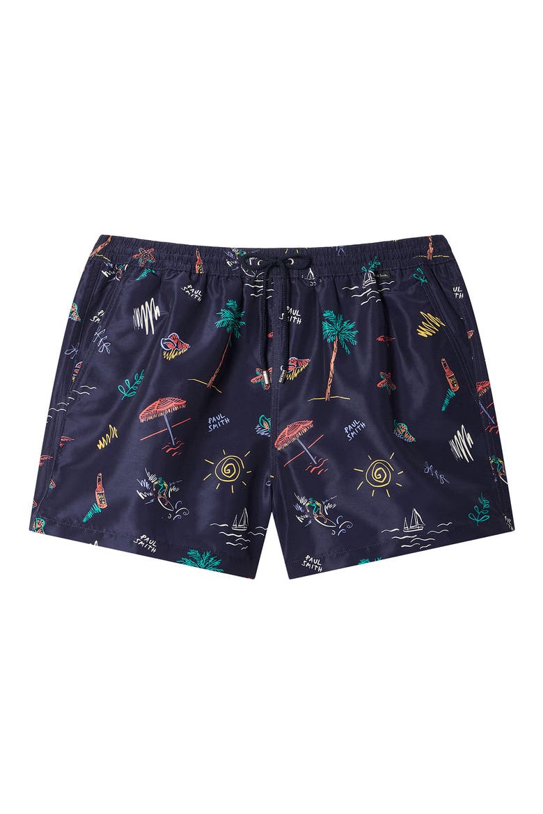 Beach Scene Swim Trunks, Main, color, 47 NAVY