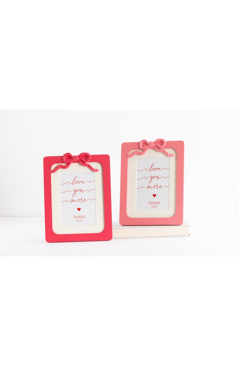 Transpac Wood and Resin Bow Frame Set of 2 Multicolored for Display and Entertaining, Alternate, color, Red