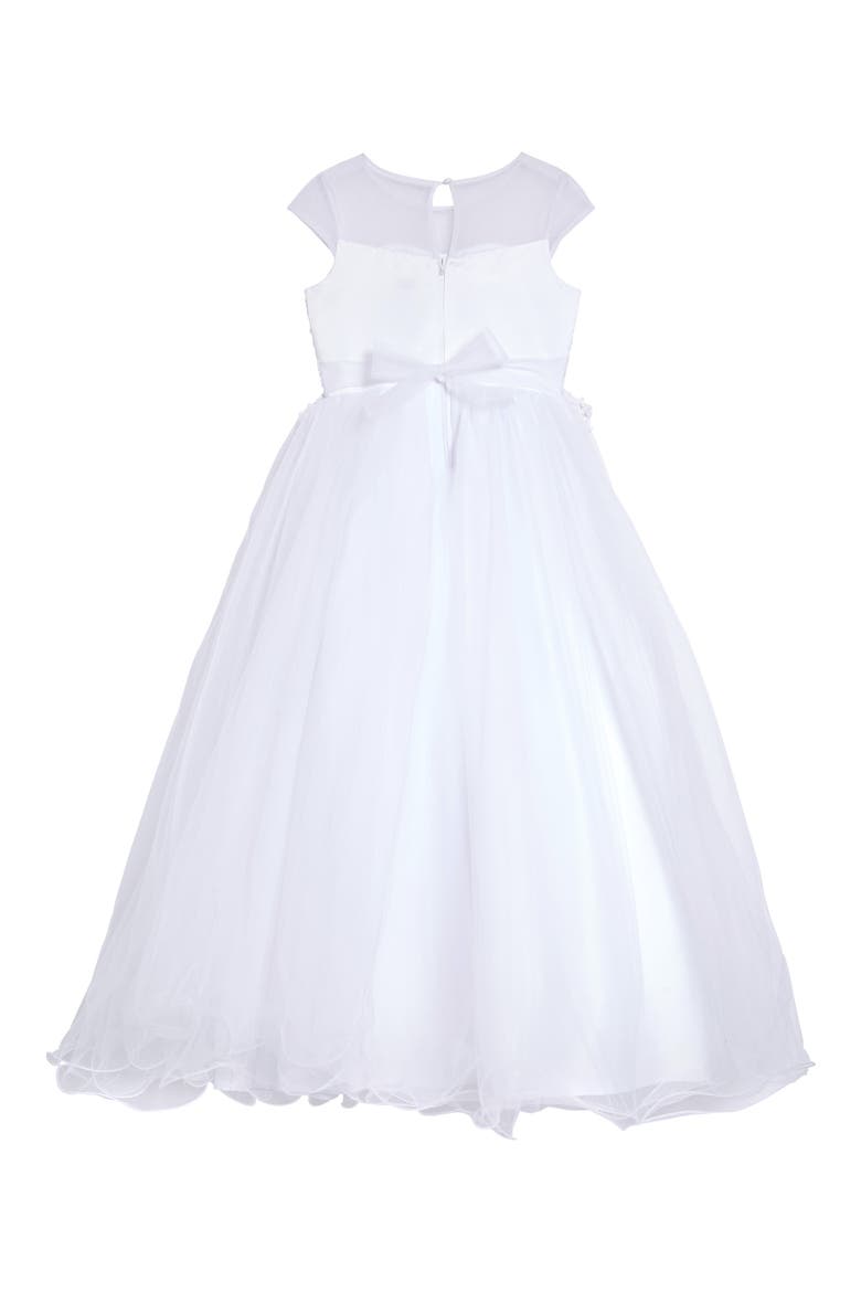 Beaded Cap Sleeve First Communion Dress, Alternate, color, WHITE