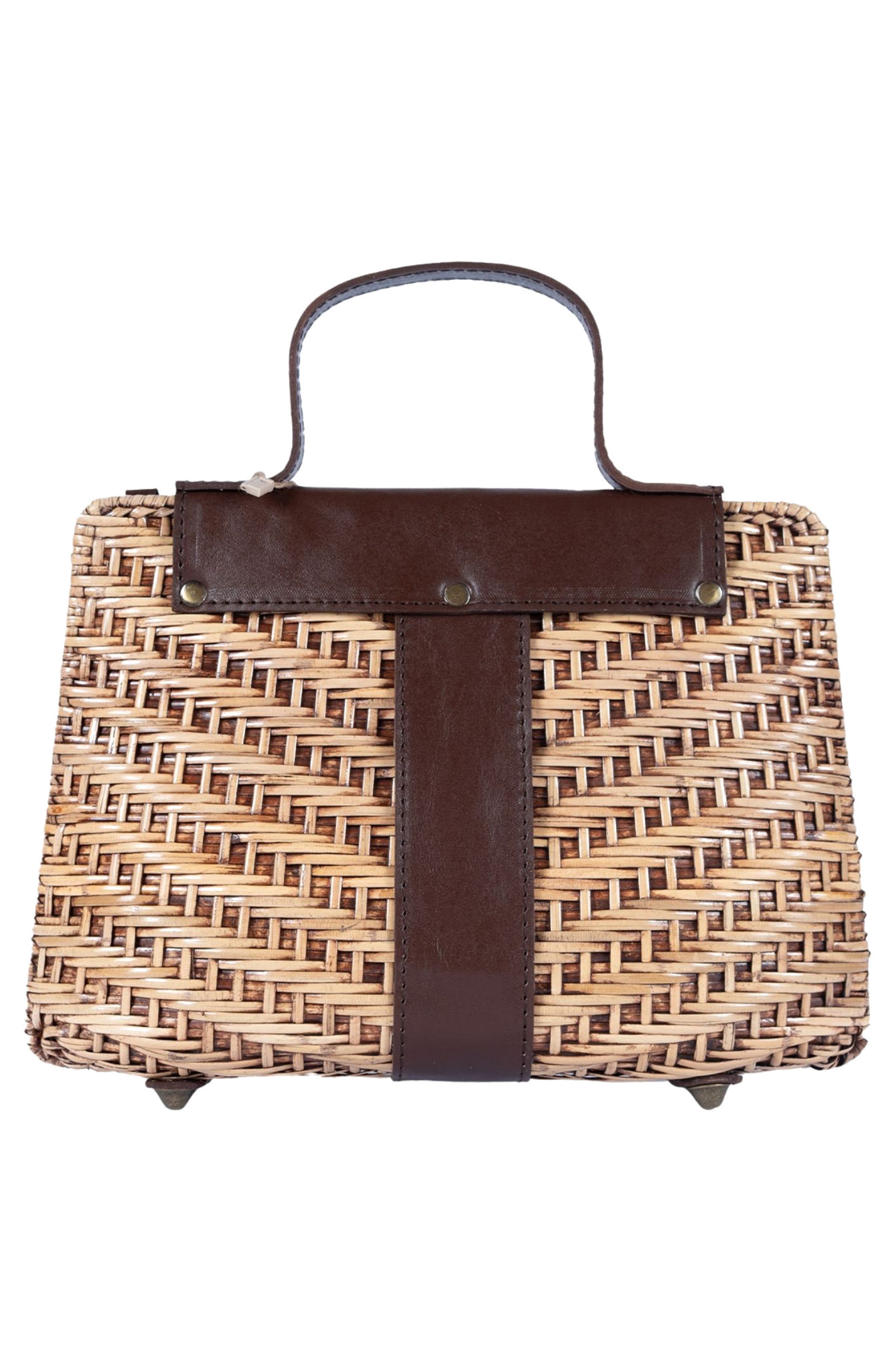 Jelavu Nori Handwoven Rattan Top Handle Bag, Alternate, color, Chocolate