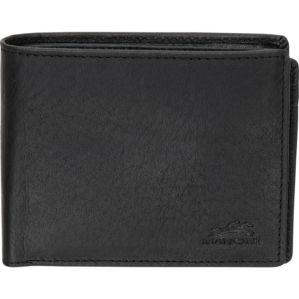 Mancini Buffalo Rfid Center Wing Wallet With Coin Pocket In Black