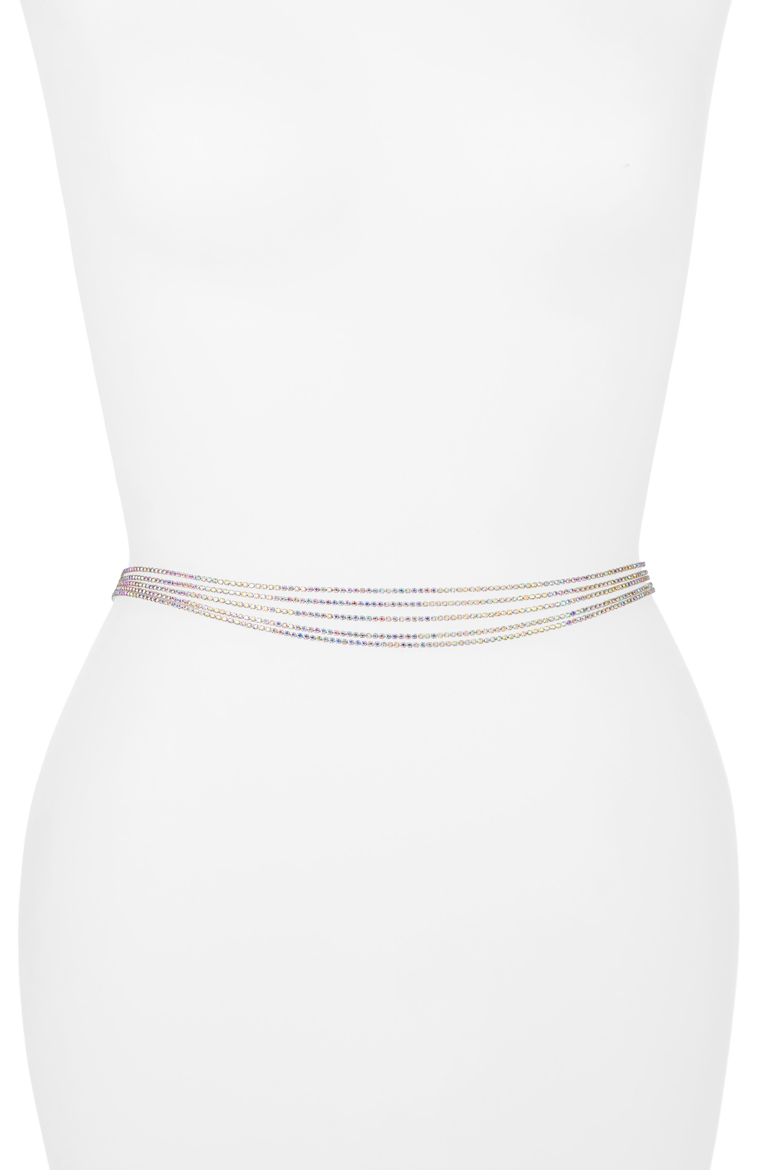 VIDAKUSH Mini Diamante Belly Chain in Silver 