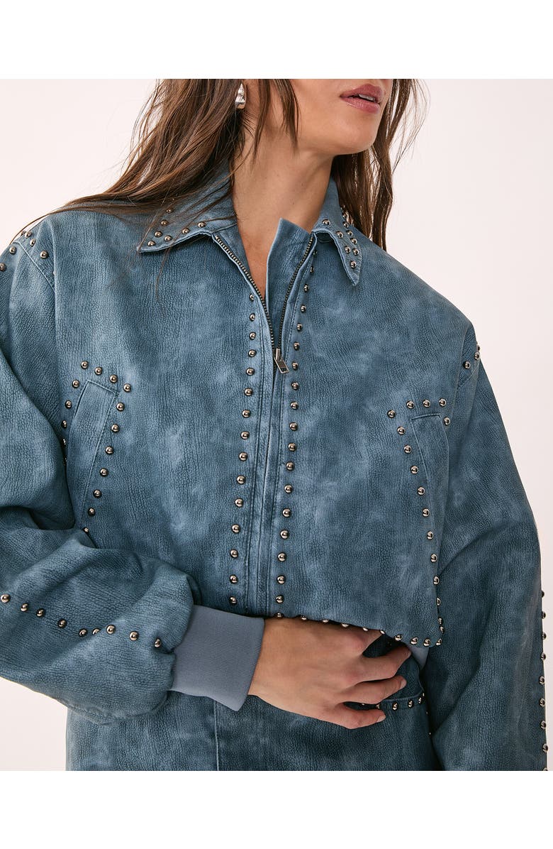 NASTY GAL Leather Studded Bomber Jacket, Alternate, color, Blue
