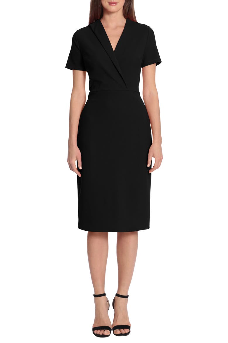Surplice Short Sleeve Sheath Dress, Main, color, BLACK