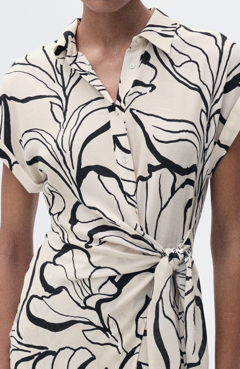 MANGO Floral Side Tie Midi Shirtdress, Alternate, color, Ecru