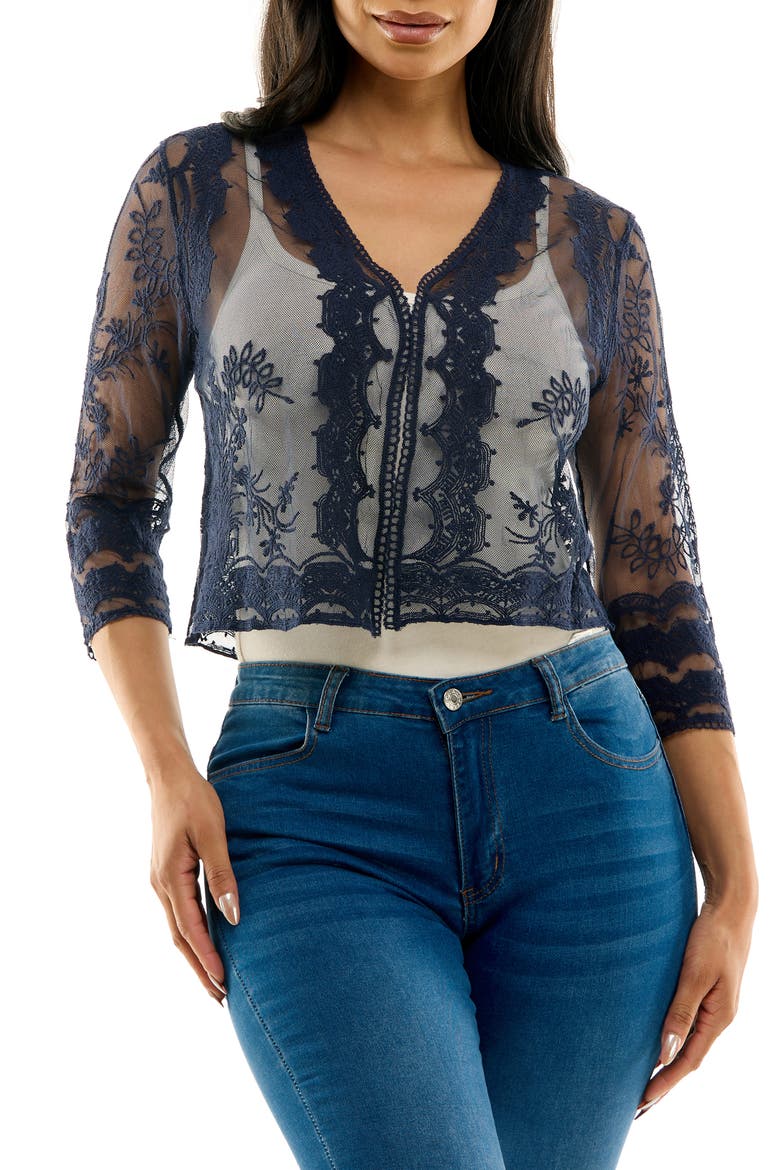 Embroidered Tulle Bolero, Main, color, NAVY