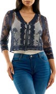 Nina Leonard Embroidered Tulle Bolero