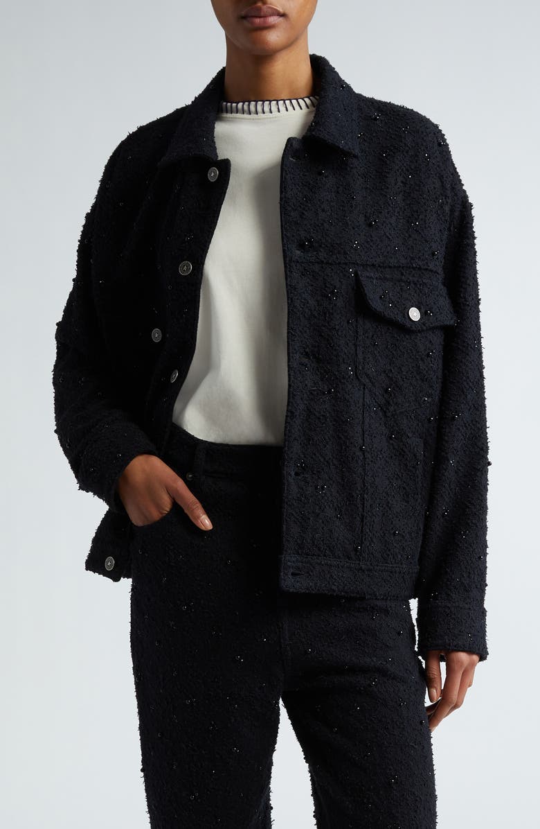 Golden Goose Journey Beaded Laser Cut Bouclé Trucker Jacket, Main, color,