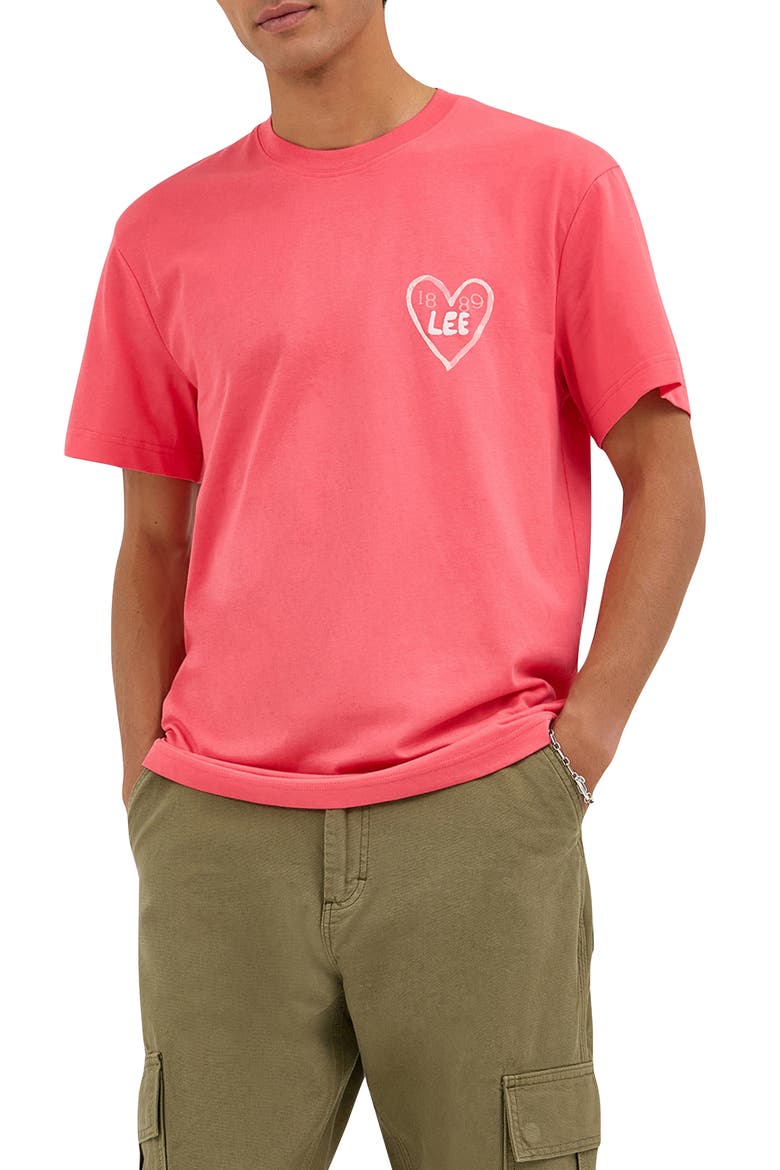 Heart Logo Embroidered Graphic T-Shirt, Main, color, LYCHEE