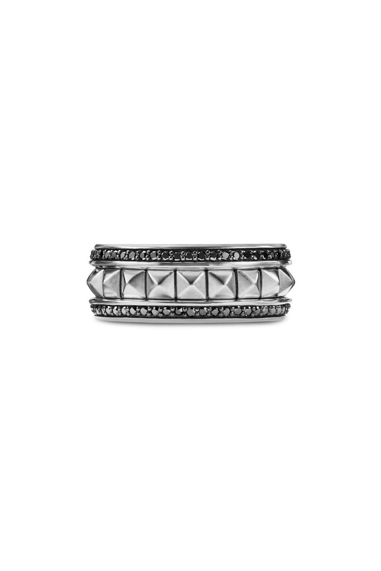 Pyramid Band Ring with Pavé Black Diamonds, Alternate, color, SILVER PAVE