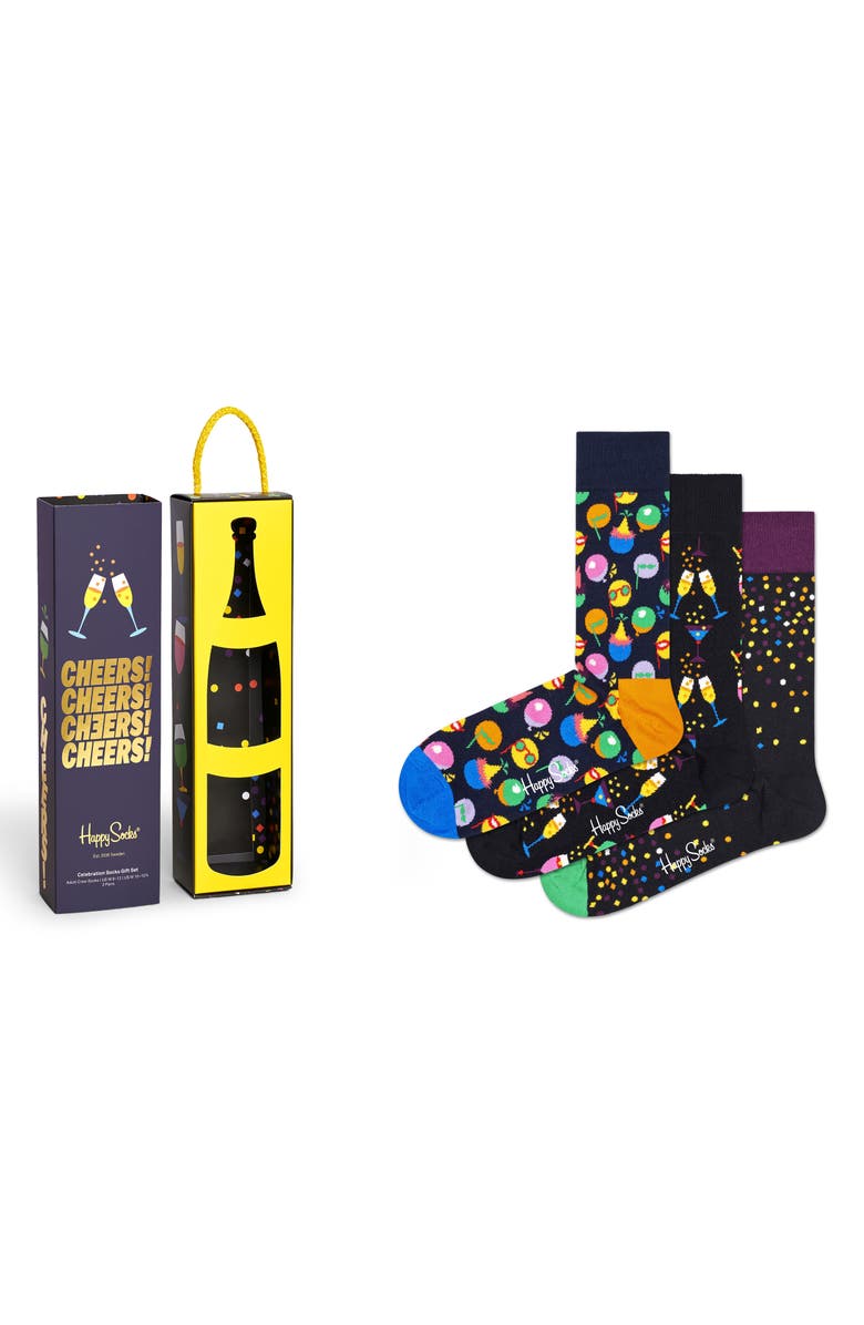 Happy Socks Celebration Assorted 3-Pack Sock Gift Box, Main, color, 