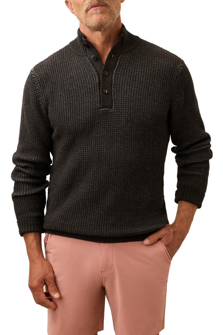 Quarter Button Organic Cotton & Cashmere Sweater, Main, color, GRAPHITE NIGHT
