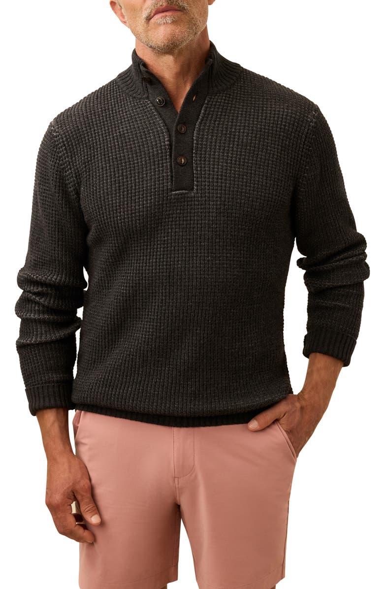 Faherty Quarter Button Organic Cotton & Cashmere Sweater, Main, color, Graphite Night