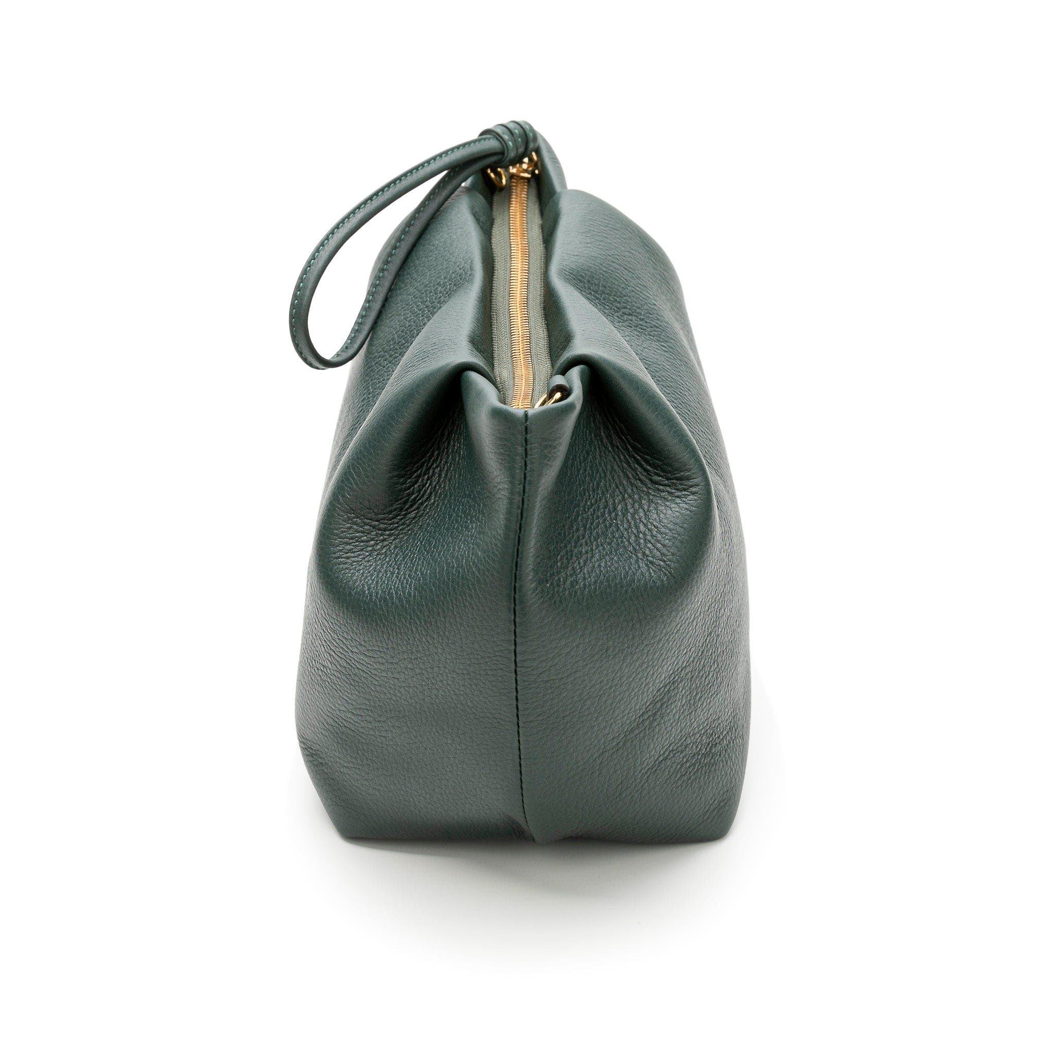 Marta Leather Clutch Bag With Shoulder Strap, Alternate, color, Forest