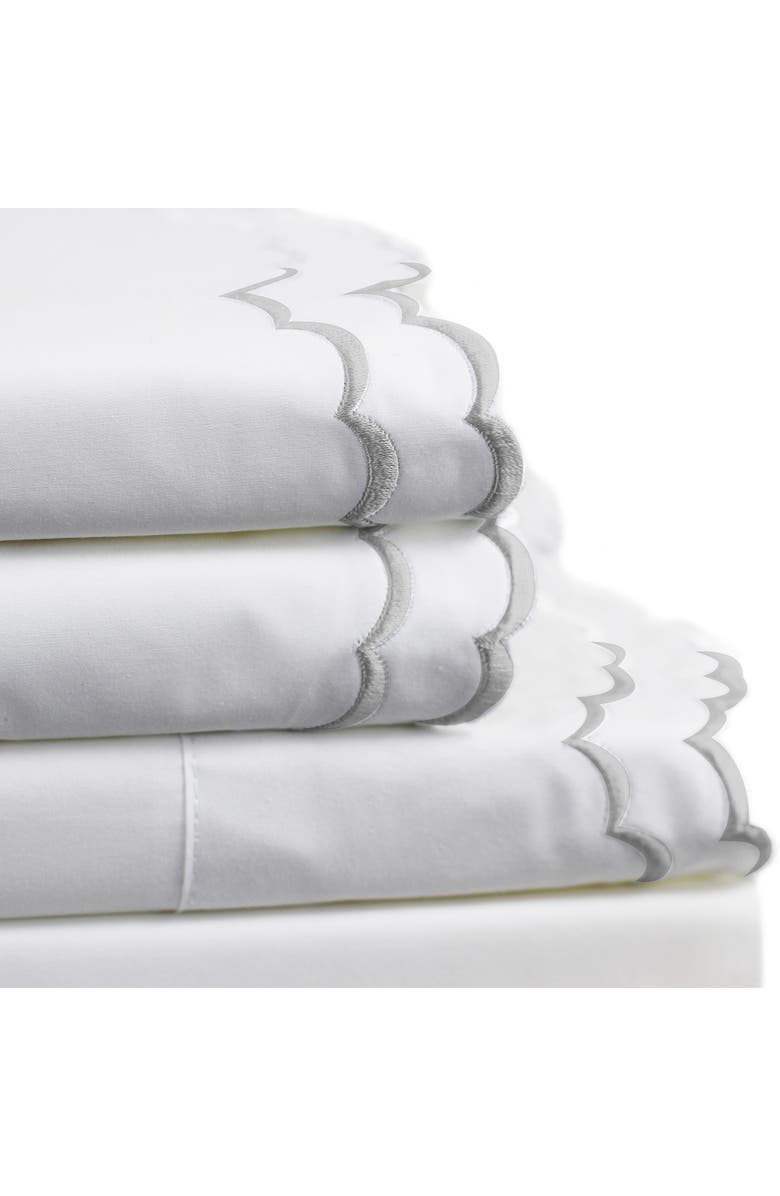 MELANGE HOME Double Scallop Embroidered 300 Thread Count Cotton Sheet Set, Alternate, color, Grey/White
