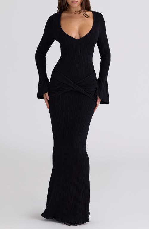 House Of Cb Mila Long Sleeve Rib Maxi Dress In Black