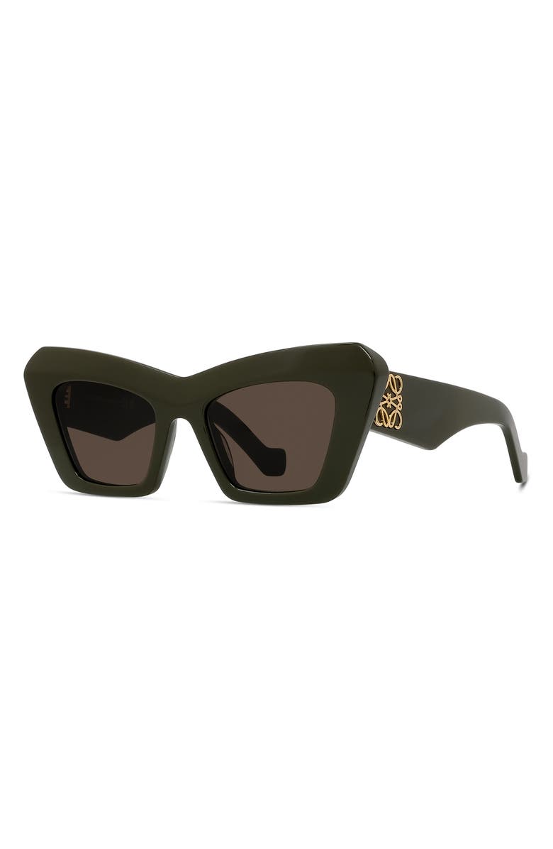 Loewe Anagram 51mm Cat Eye Sunglasses, Alternate, color, Shiny Dark Green / Brown