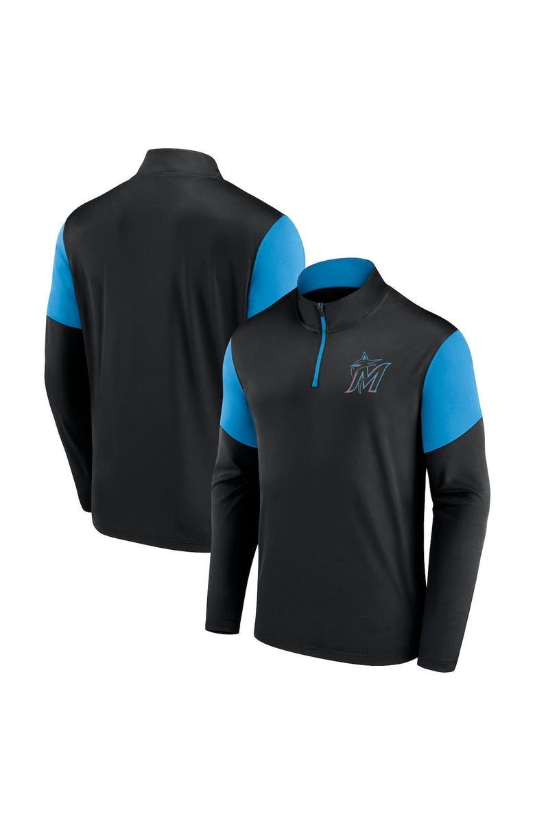 FANATICS Men's Fanatics Branded Black/Blue Miami Marlins Primary Logo Quarter-Zip Top, Main, color,