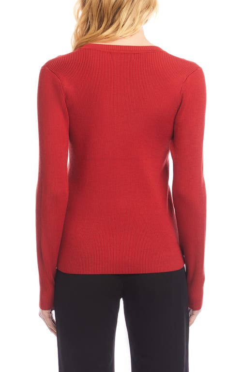 Karen Kane V Neck Ribbed Sweater In Red