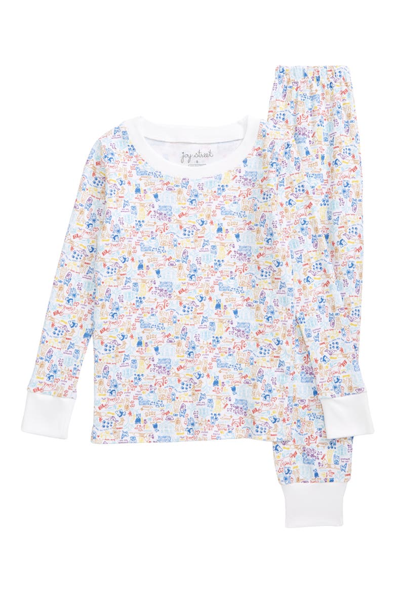 Dog Party Fitted Two-Piece Pajamas, Main, color, ROVER MULTI