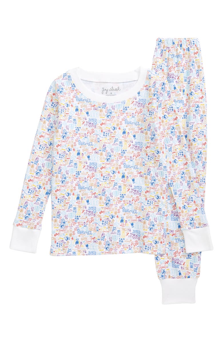 JOY STREET Dog Party Fitted Two-Piece Pajamas, Main, color, 