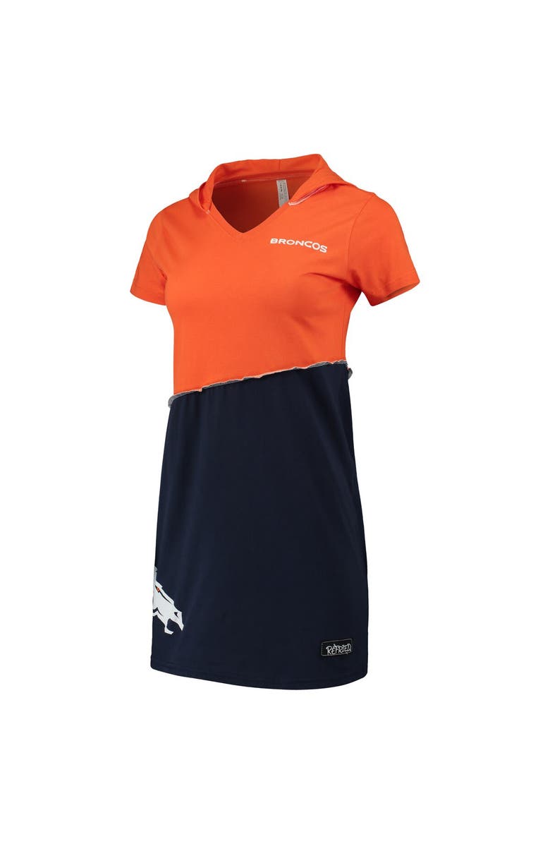 REFRIED APPAREL Women's Refried Apparel Orange/Navy Denver Broncos Sustainable Hooded Mini Dress, Main, color, 