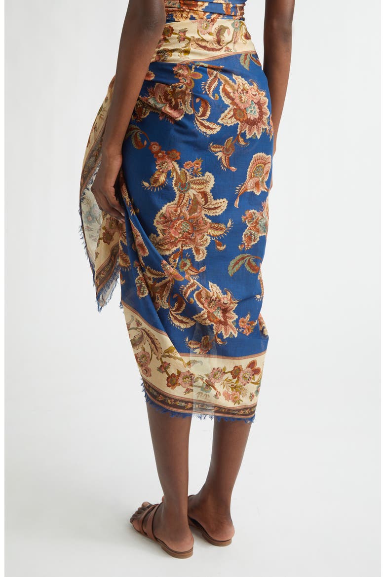 Floral Paisley Frayed Cotton Pareo, Alternate, color, NAVY JACOBEAN