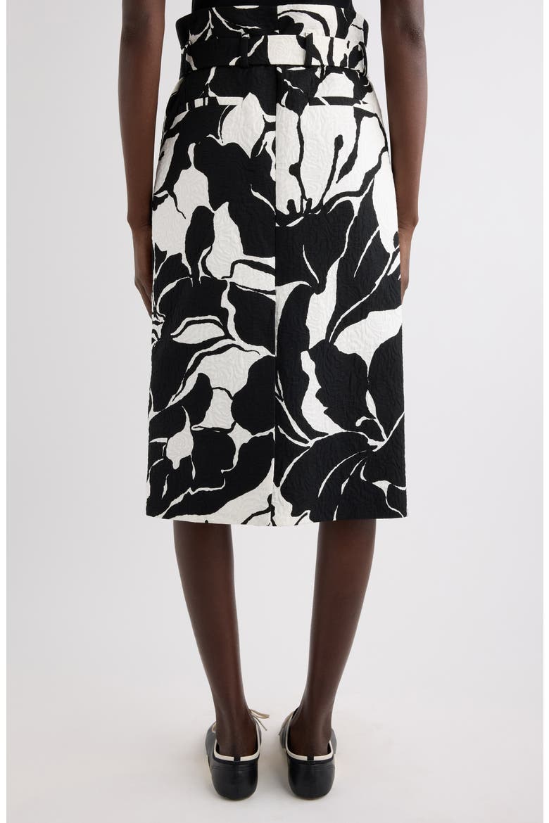 Print Jacquard Belted Paperbag Waist Skirt, Alternate, color, BLACK