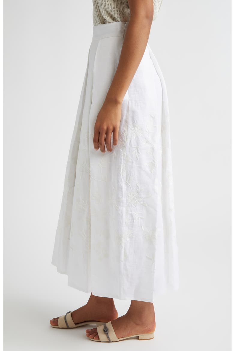 Floral Embroidered Linen Skirt, Alternate, color, 01 WHITE