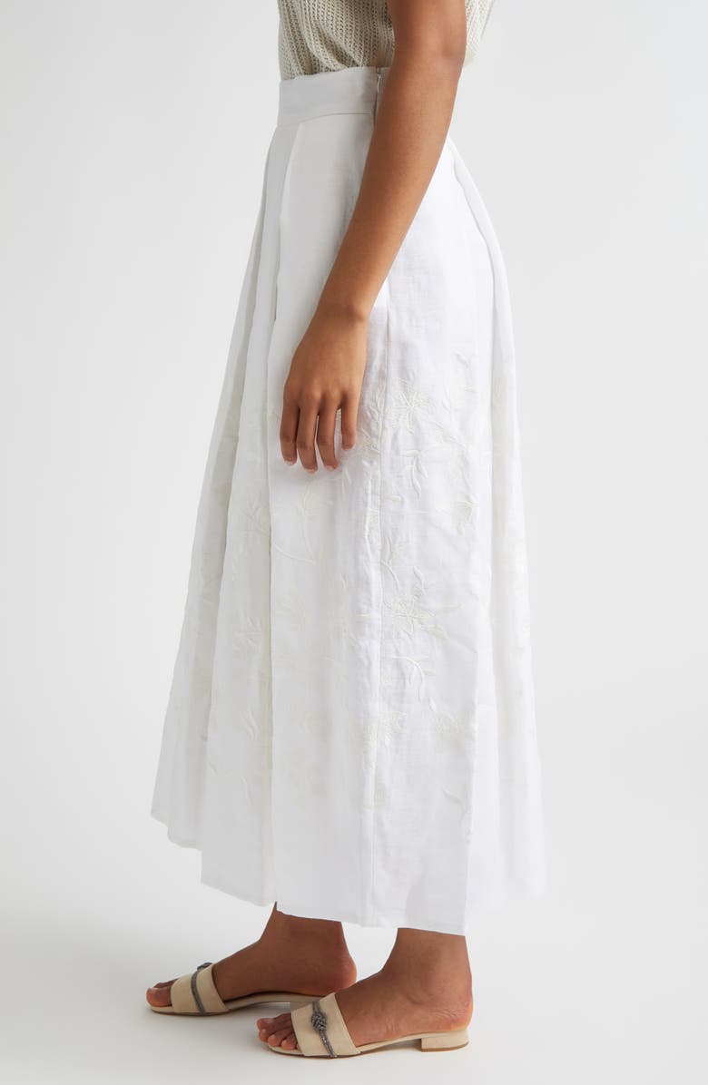 Eleventy Floral Embroidered Linen Skirt, Alternate, color, 01 White