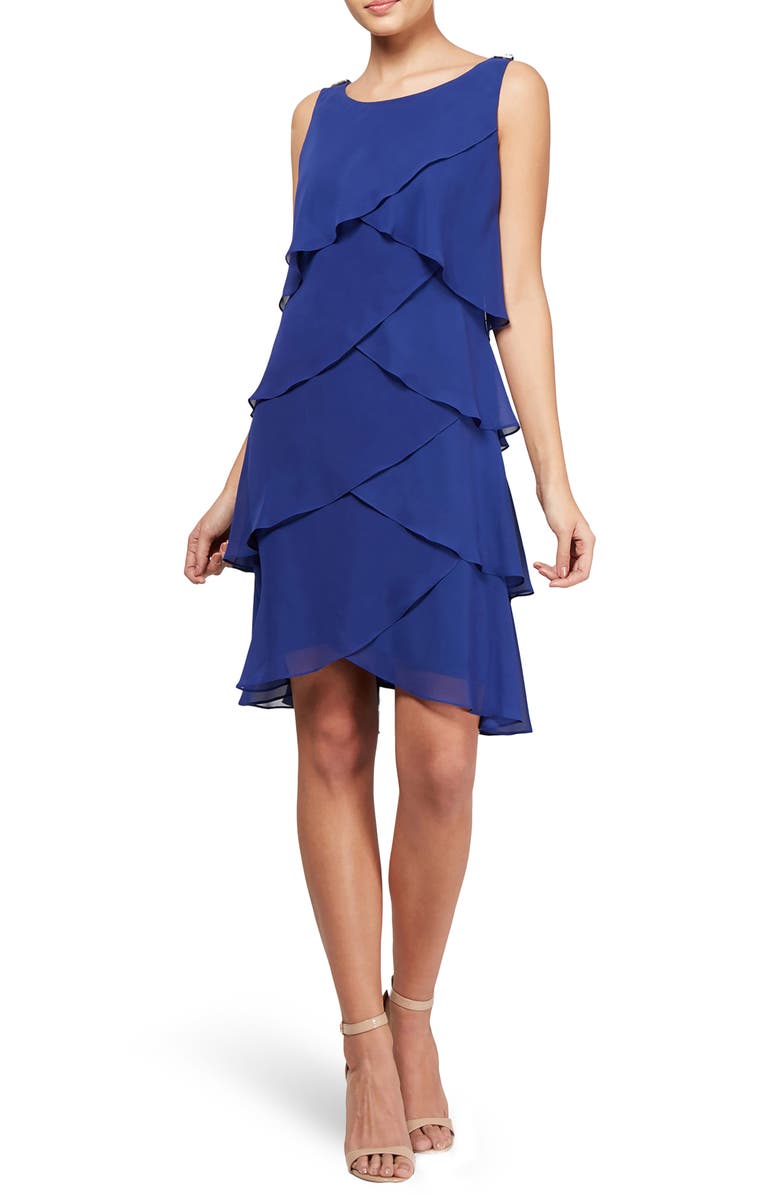 SL FASHIONS Tulip Chiffon Dress, Main, color, Iris