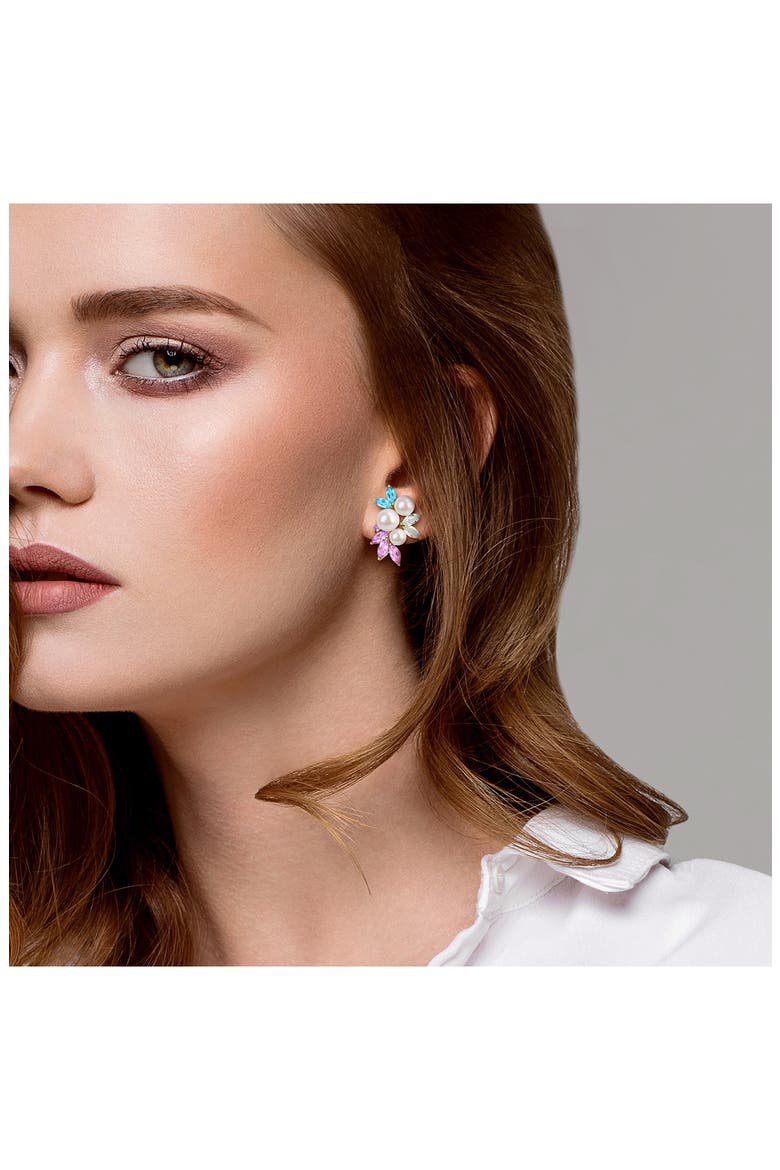 7.5-8mm Cultured Freshwater Pearl & Gemstone Cluster Earrings & Necklace Set, Alternate, color, GOLD MULTI