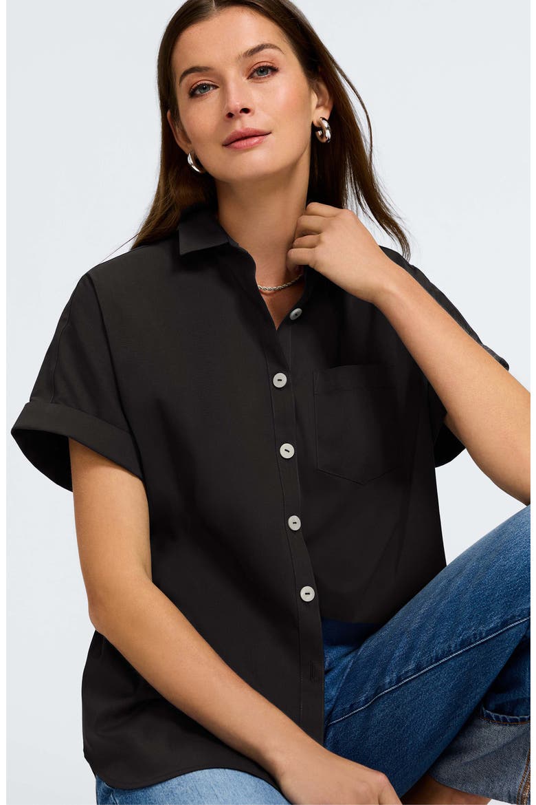 Abigail Short Sleeve Button-Up Shirt, Alternate, color, BLACK